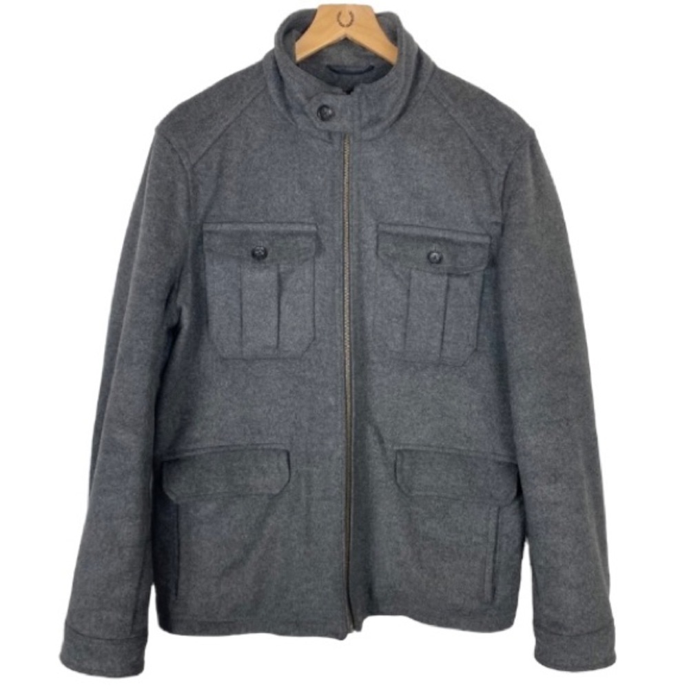 BANANA REPUBLIC Gray Wool Car Coat Medium 4 Pocket Zip-Up Winter Pea Coat